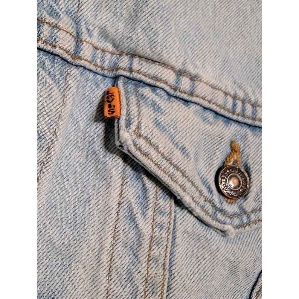 Vintage Levis 57503 Orange Tab Denim Trucker Jacket Light Wash Mens XL USA Made